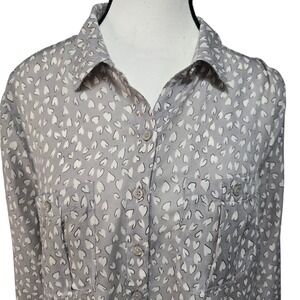 LOFT Heart Print 3/4 Sleeve Button Down Shirt Blouse Womens‎ Medium Career